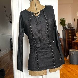 Black Lace-Up Long Sleeve Women's Top